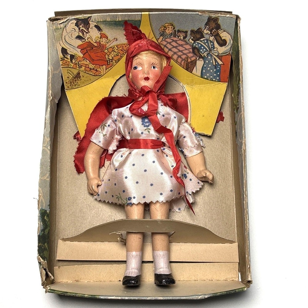 Little Red Riding Hood 8" bisqueโ Doll moveable articulated arms Vtg Storyland